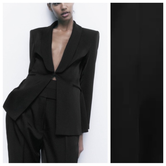 NWT. Zara Black Satin Effect Tuxedo Collar Blazer. Size XS. - Picture 1 of 8